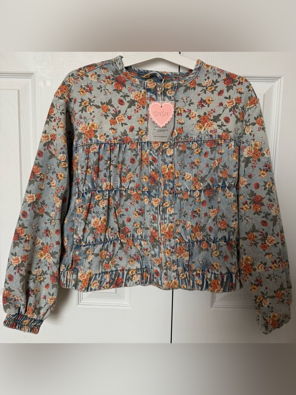 Lovlov New Floral Jean Jacket in Light Blue with Multi-Color Roses Stylish